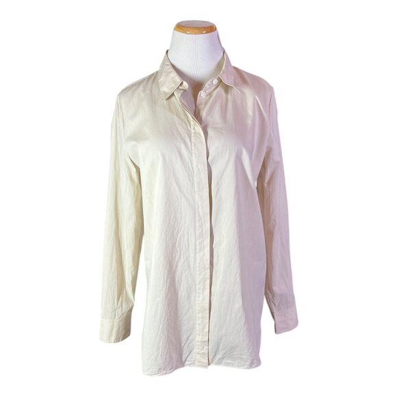 Theory Size M Classic Straight Shirt Cotton Beige Button-Up Long Sleeve - Picture 1 of 15